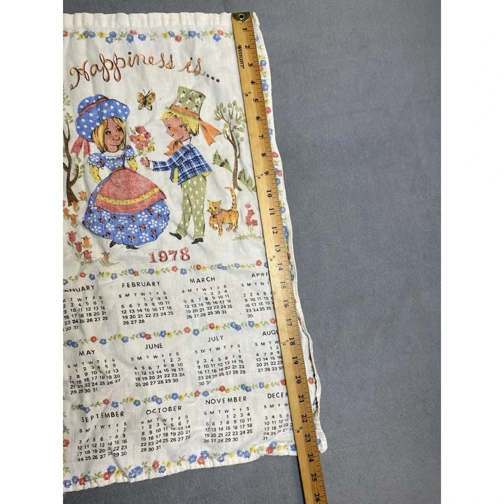 Vintage 1978 Calendar Dish Towel Boy & Girl Birth Year